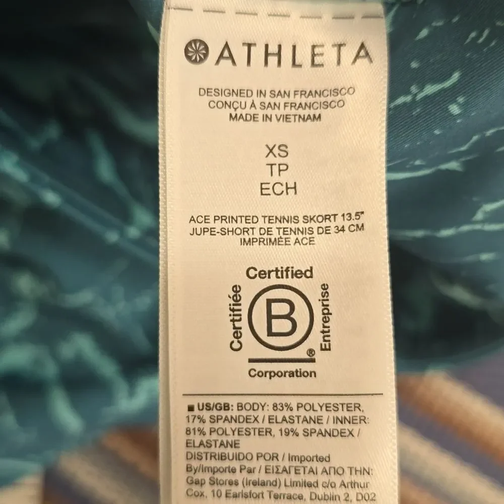 Athleta skort Teal Marble-Patterned Pleated Skirt Xs